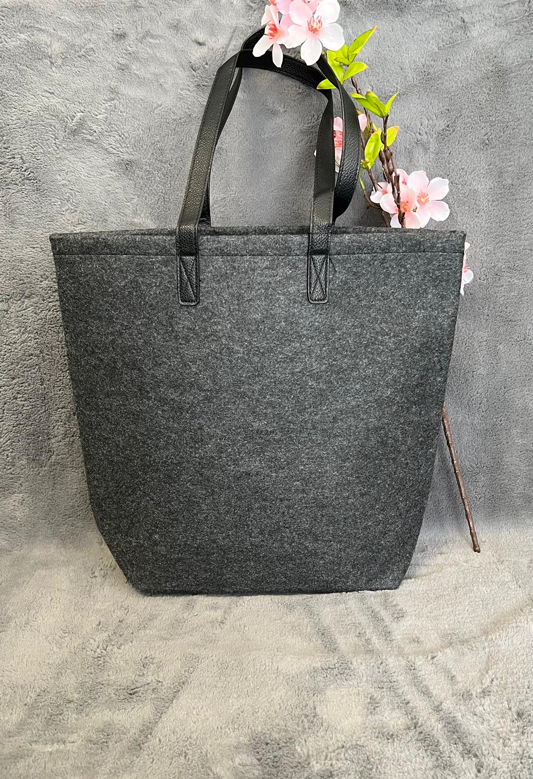 Filz- Shopper mit Leder Henkel, 40 x 30 x 12cm, beideseitig bedruckbar