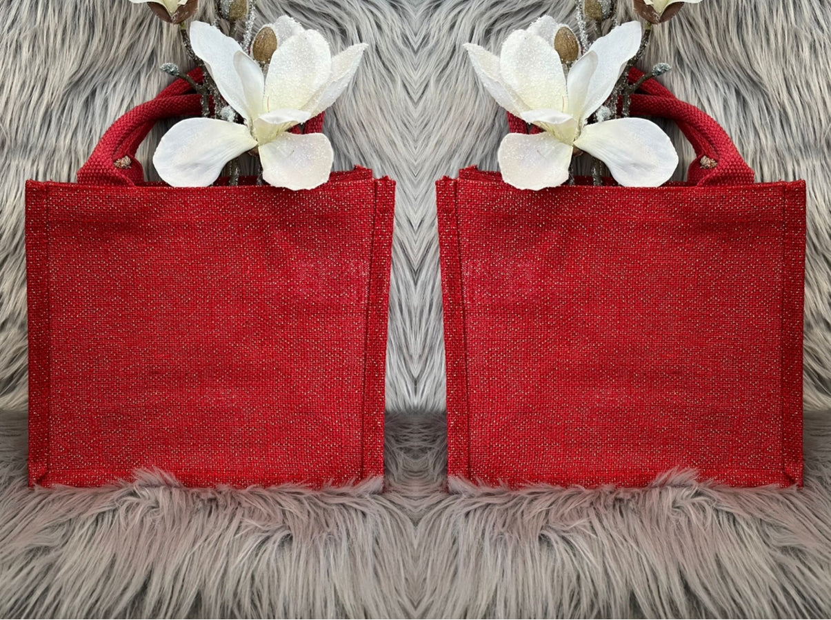 Jutetasche Rot mit Glitzer Effekt ✨mit und ohne Personalisierung 26x22x14 cm