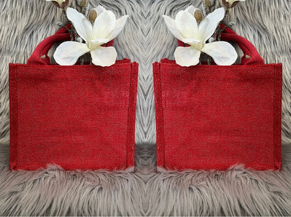 Jutetasche Rot mit Glitzer Effekt ✨mit und ohne Personalisierung 26x22x14 cm