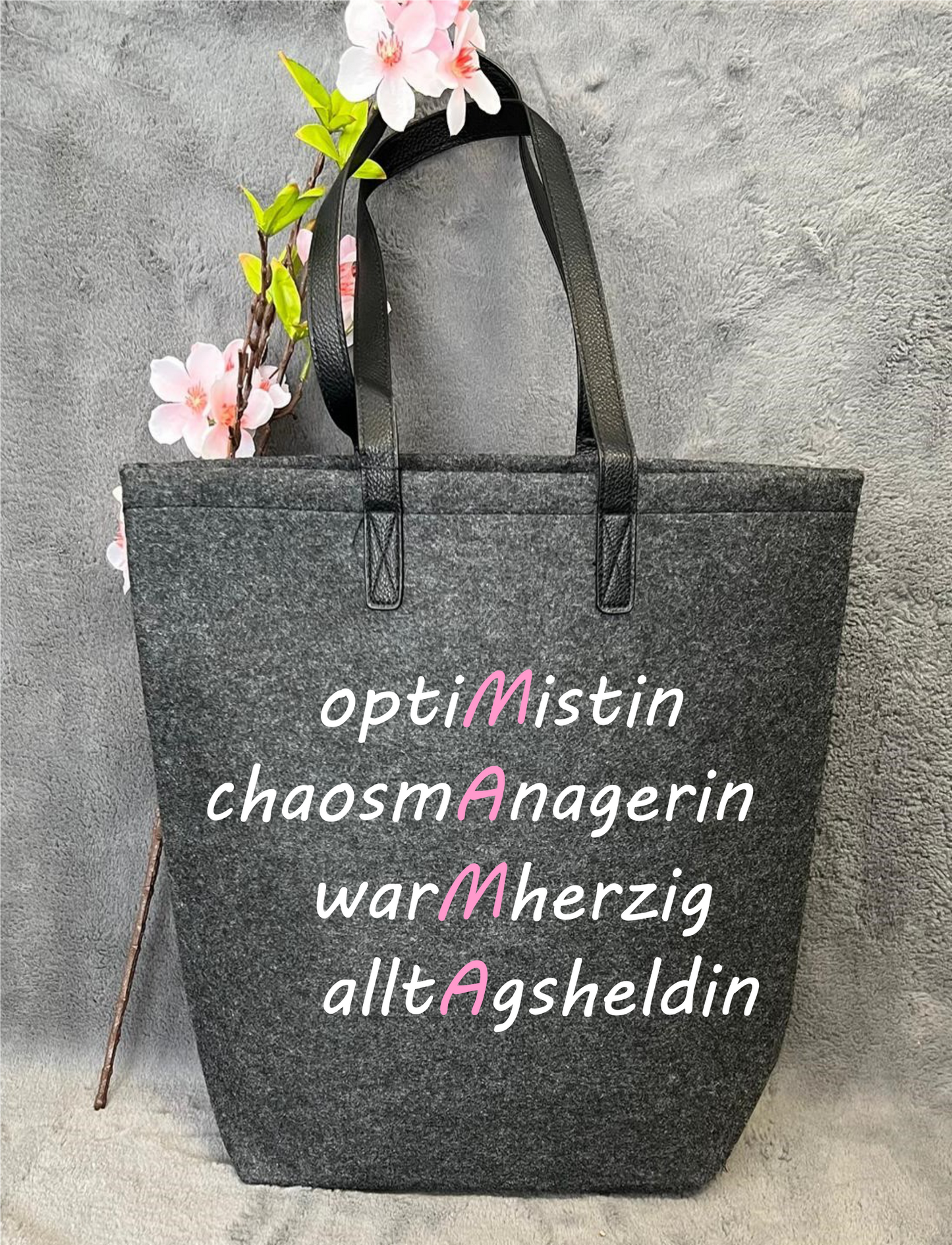 "Alles für die Mama" -Filz- Shopper mit Leder Henkel, 40 x 30 x 12cm, versch. Designs