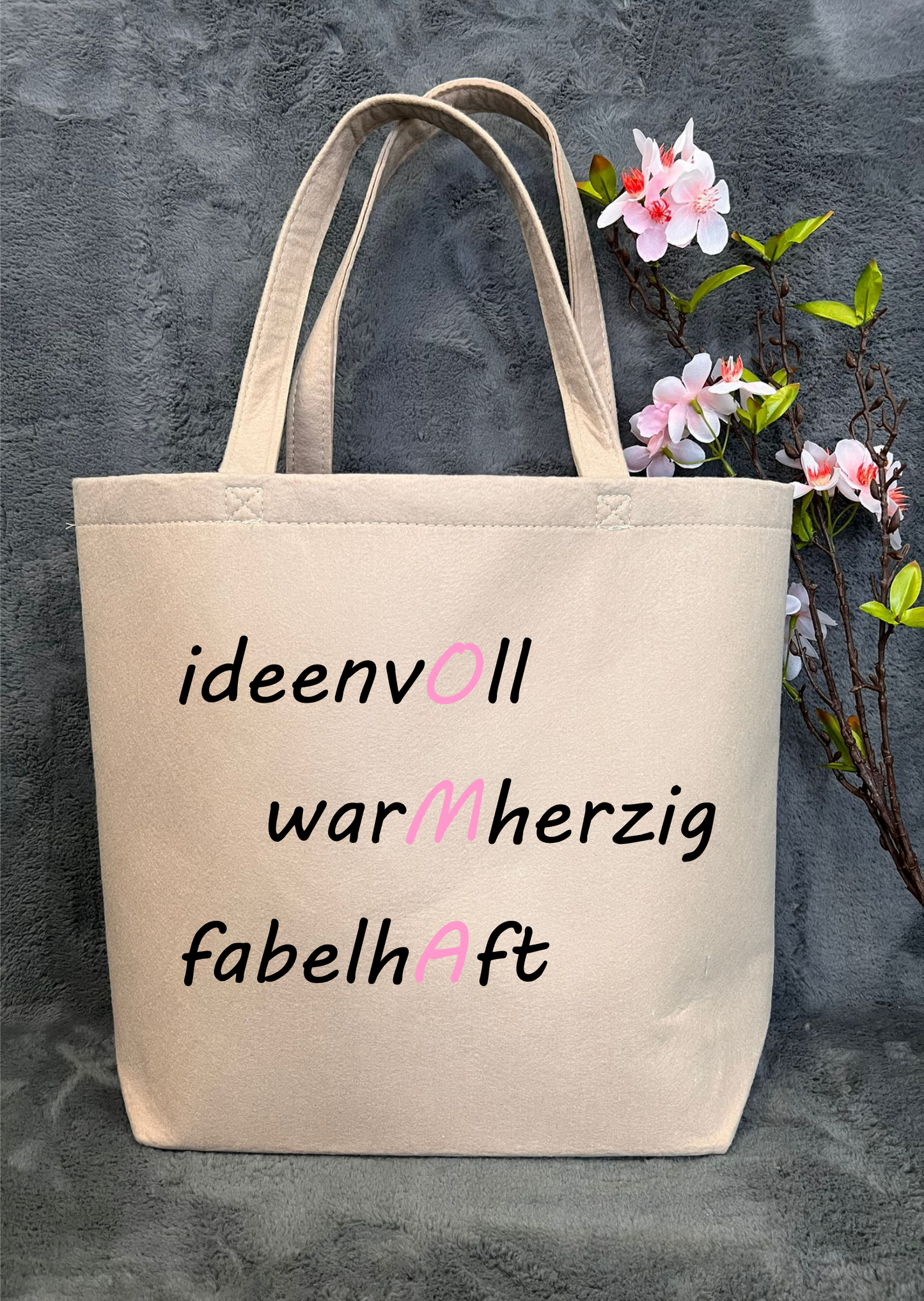 "Alles für die Oma" Filz-Shopper - 49 x 39 x 13,5cm, beige, verschiedene Design