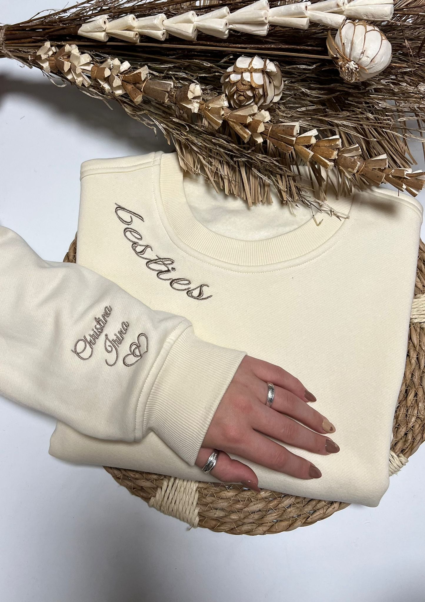 "Besties" 2er-Set Damen Oversize-Pullover / beige / inkl. Stick