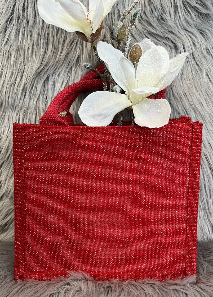 Jutetasche Rot mit Glitzer Effekt ✨mit und ohne Personalisierung 26x22x14 cm