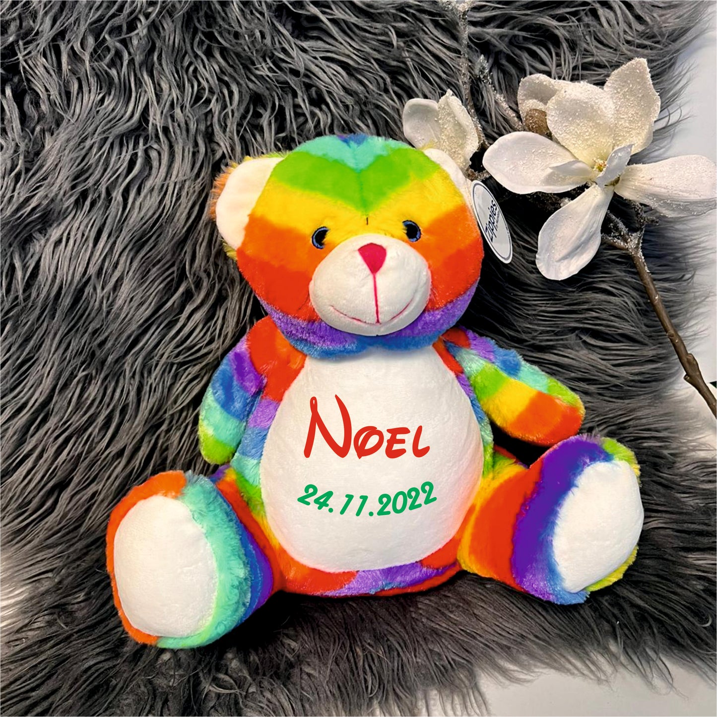 Stofftier "bunter Bär" / 41 cm / inkl. Stick