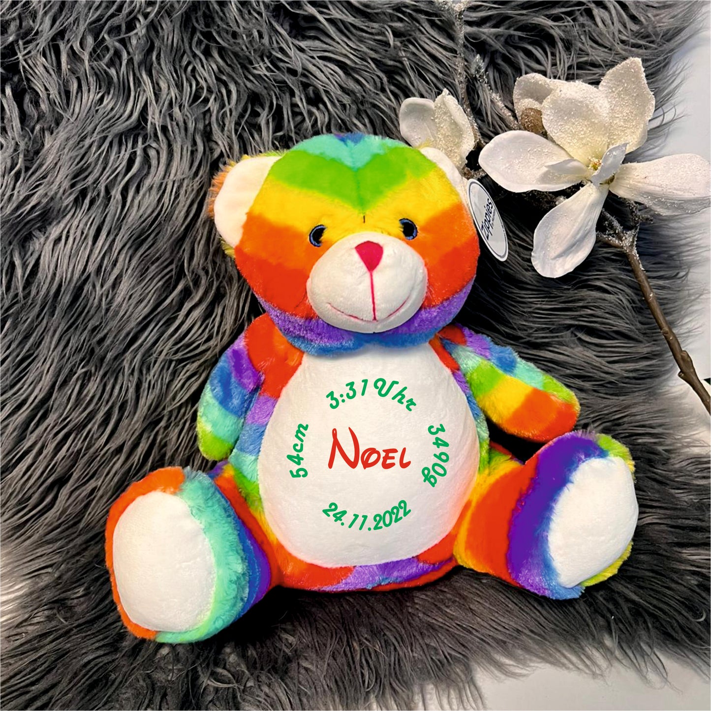 Stofftier "bunter Bär" / 41 cm / inkl. Stick